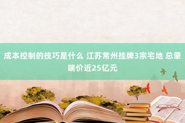 成本控制的技巧是什么 江苏常州挂牌3宗宅地 总肇端价近25亿元