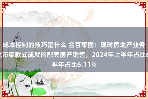 成本控制的技巧是什么 合百集团：现时房地产业务为农批市集款式成就的配套房产销售，2024年上半年占比6.11%