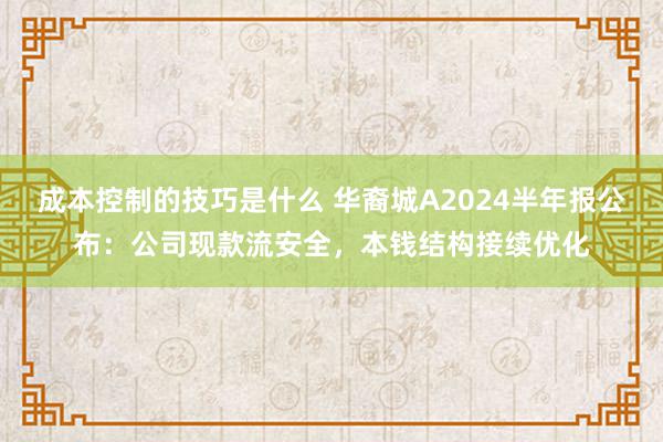 成本控制的技巧是什么 华裔城A2024半年报公布：公司现款流安全，本钱结构接续优化