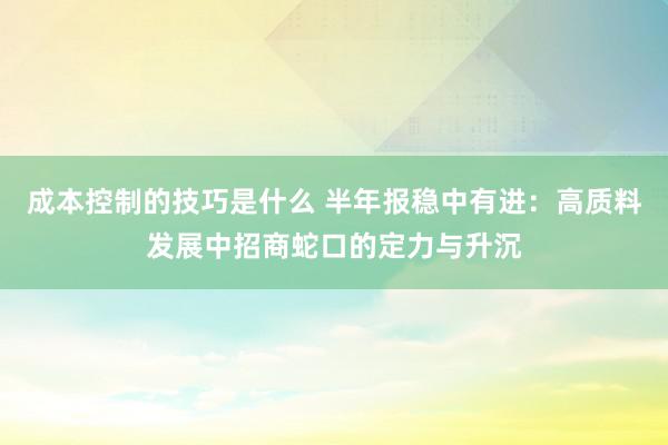 成本控制的技巧是什么 半年报稳中有进：高质料发展中招商蛇口的定力与升沉