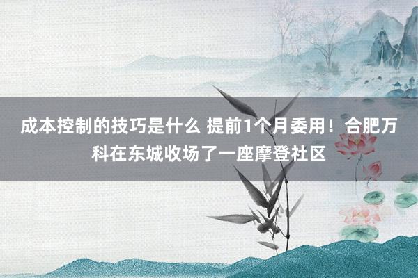 成本控制的技巧是什么 提前1个月委用！合肥万科在东城收场了一座摩登社区