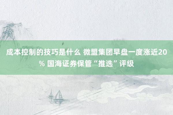 成本控制的技巧是什么 微盟集团早盘一度涨近20% 国海证券保管“推选”评级