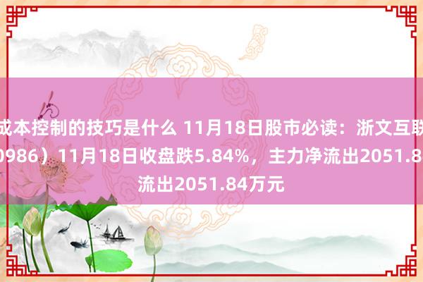 成本控制的技巧是什么 11月18日股市必读：浙文互联（600986）11月18日收盘跌5.84%，主力净流出2051.84万元